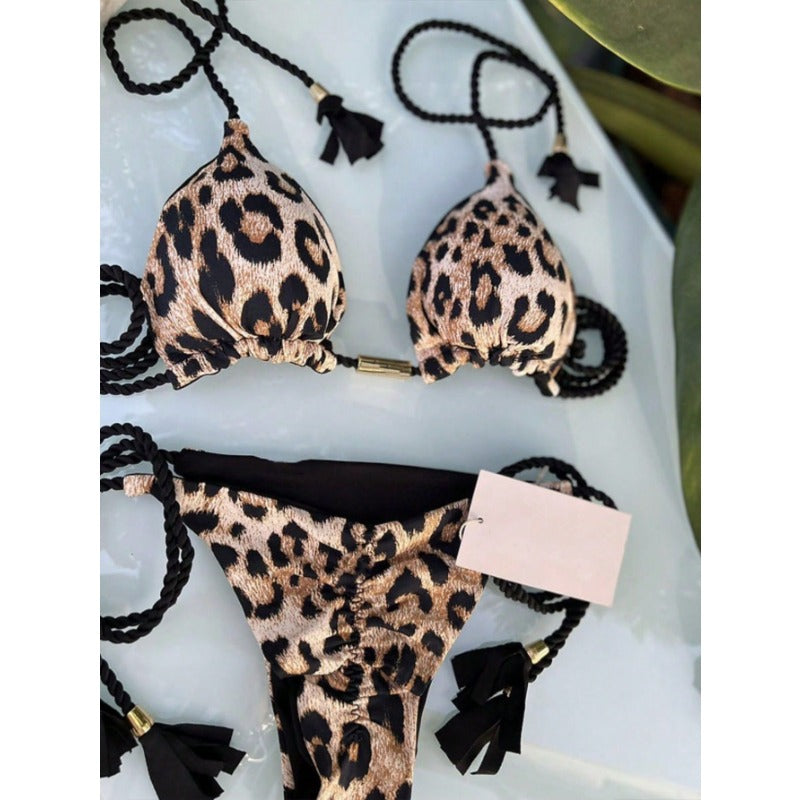 Wholesale Sexy Leopard Print Padded Bodycon Bikini Swimsuit
